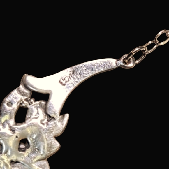 Signed .925 Silver Flower Necklace With Intricate Chain - Picture 5 of 6